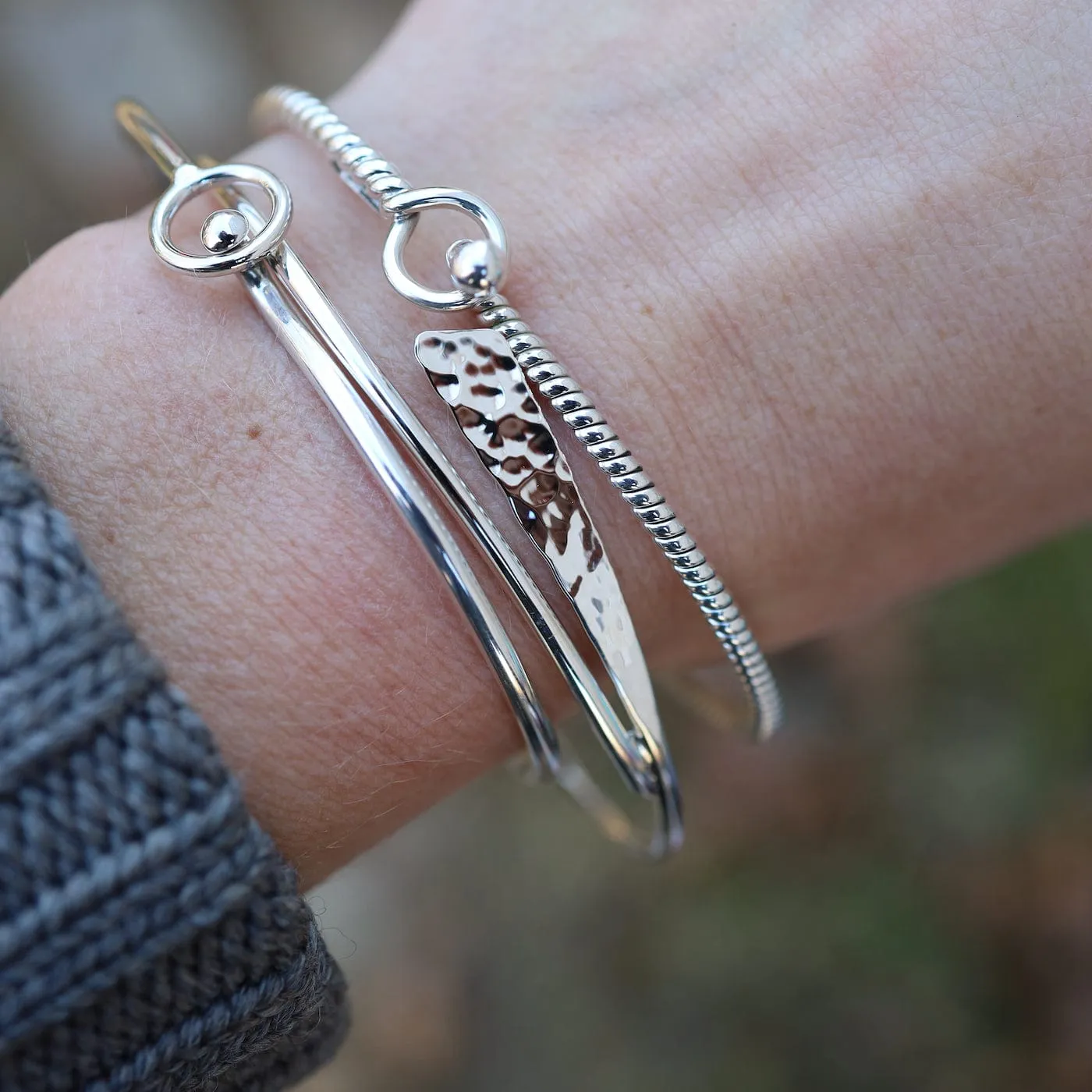 Sterling Silver Round Hook Bangle Bracelet