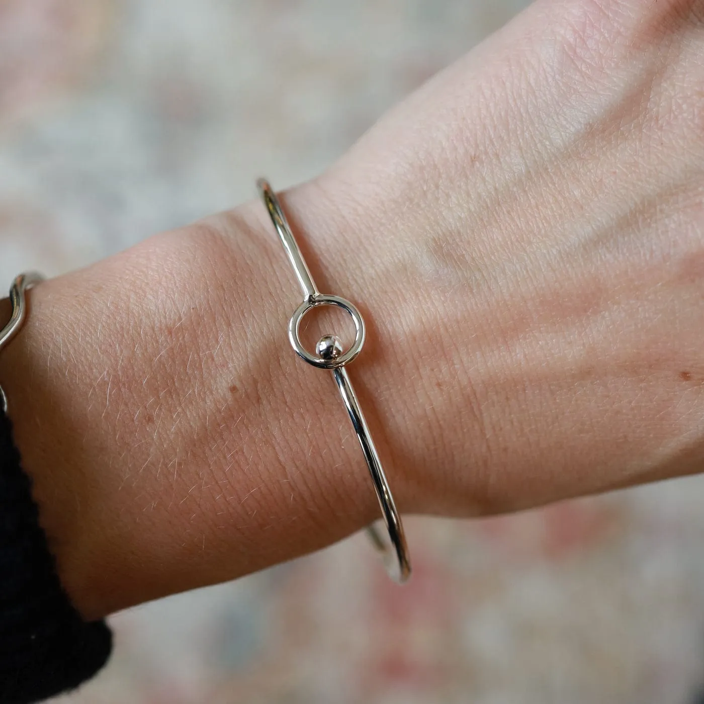 Sterling Silver Round Hook Bangle Bracelet