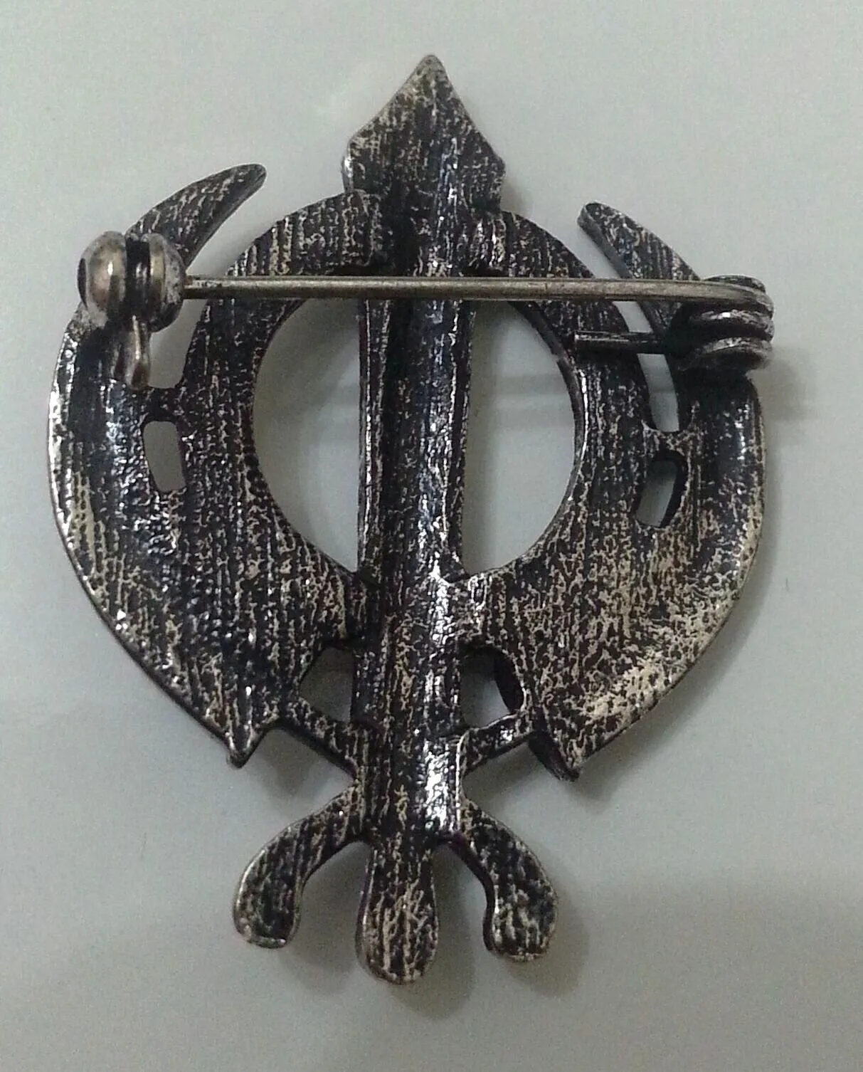 Stunning diamonte silver plated sikh khanda brooch cake pin x-mas singh gift