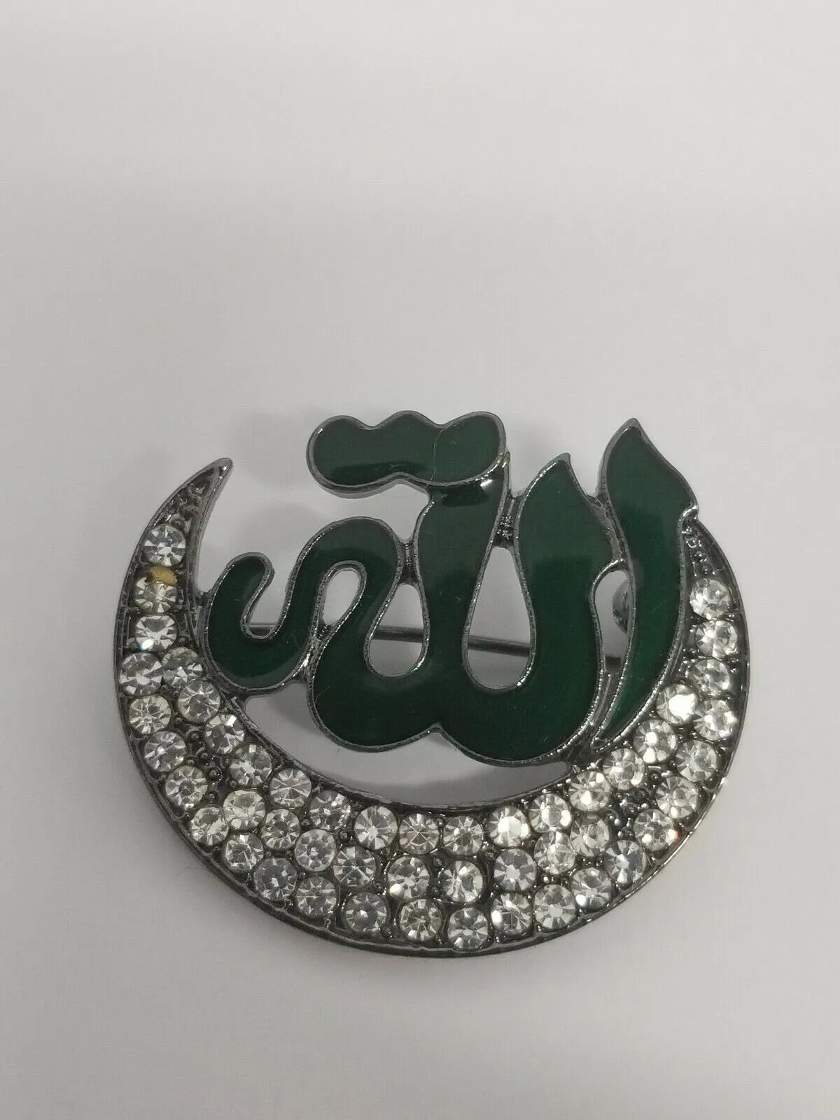 Stunning rhinestones silver plated allah word muslim islamic islam brooch pin ab