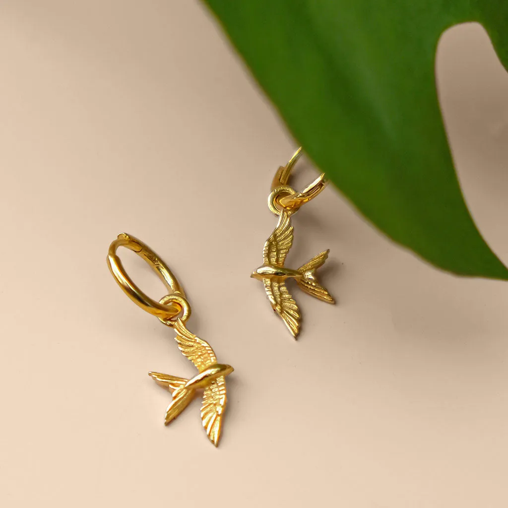 Swallow In Flight Hoop Earrings - Gold