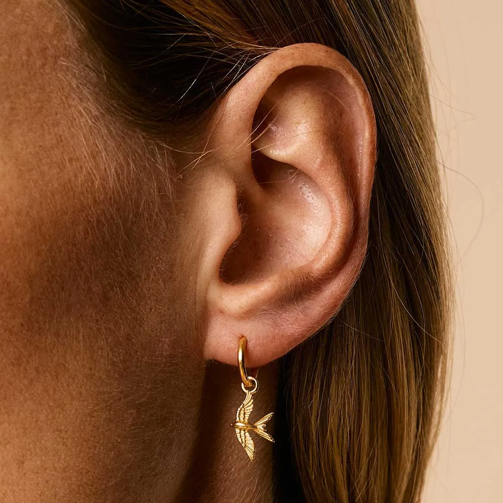 Swallow In Flight Hoop Earrings - Gold