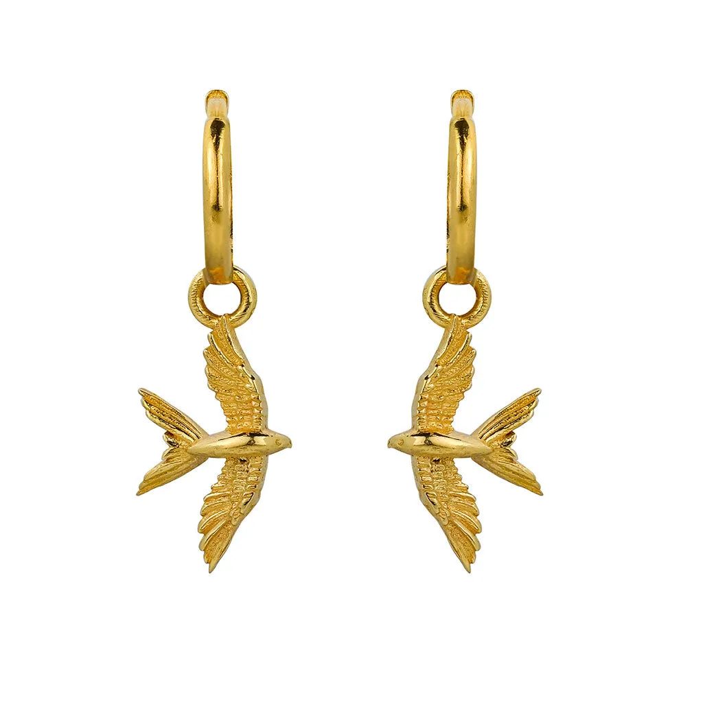 Swallow In Flight Hoop Earrings - Gold