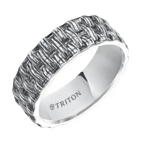 TAYLOR Flat Sterling Silver Comfort Fit Wedding Band with Woven Pattern and Black Oxidation Finish by Triton Rings - 8mm