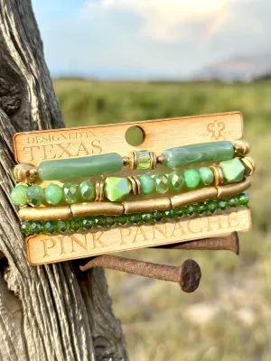 The Pink Panache Autumn Green & Gold Stack Bracelet Set