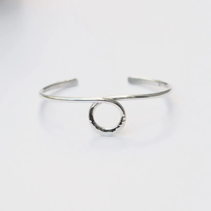 Thin Hammered Cuff With Center Circle Loop