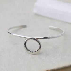 Thin Hammered Cuff With Center Circle Loop