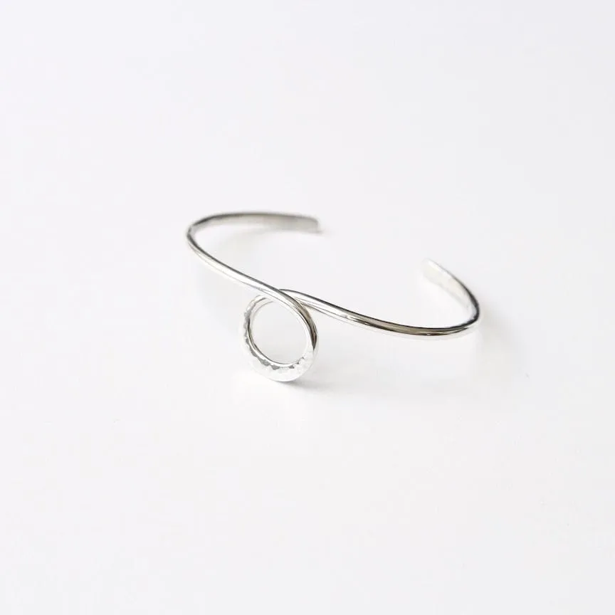 Thin Hammered Cuff With Center Circle Loop