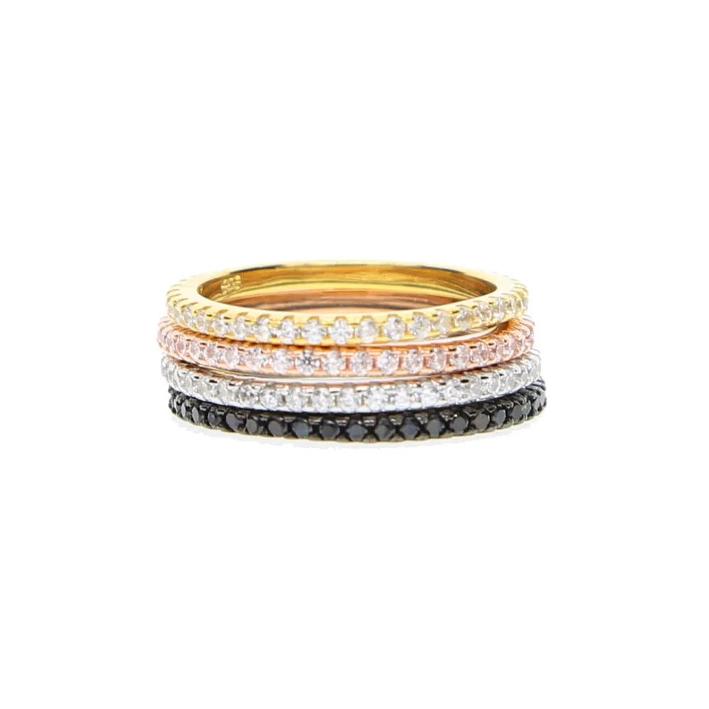 thin line micro pave cz eternity 3 colors stack 925 silver cz ring