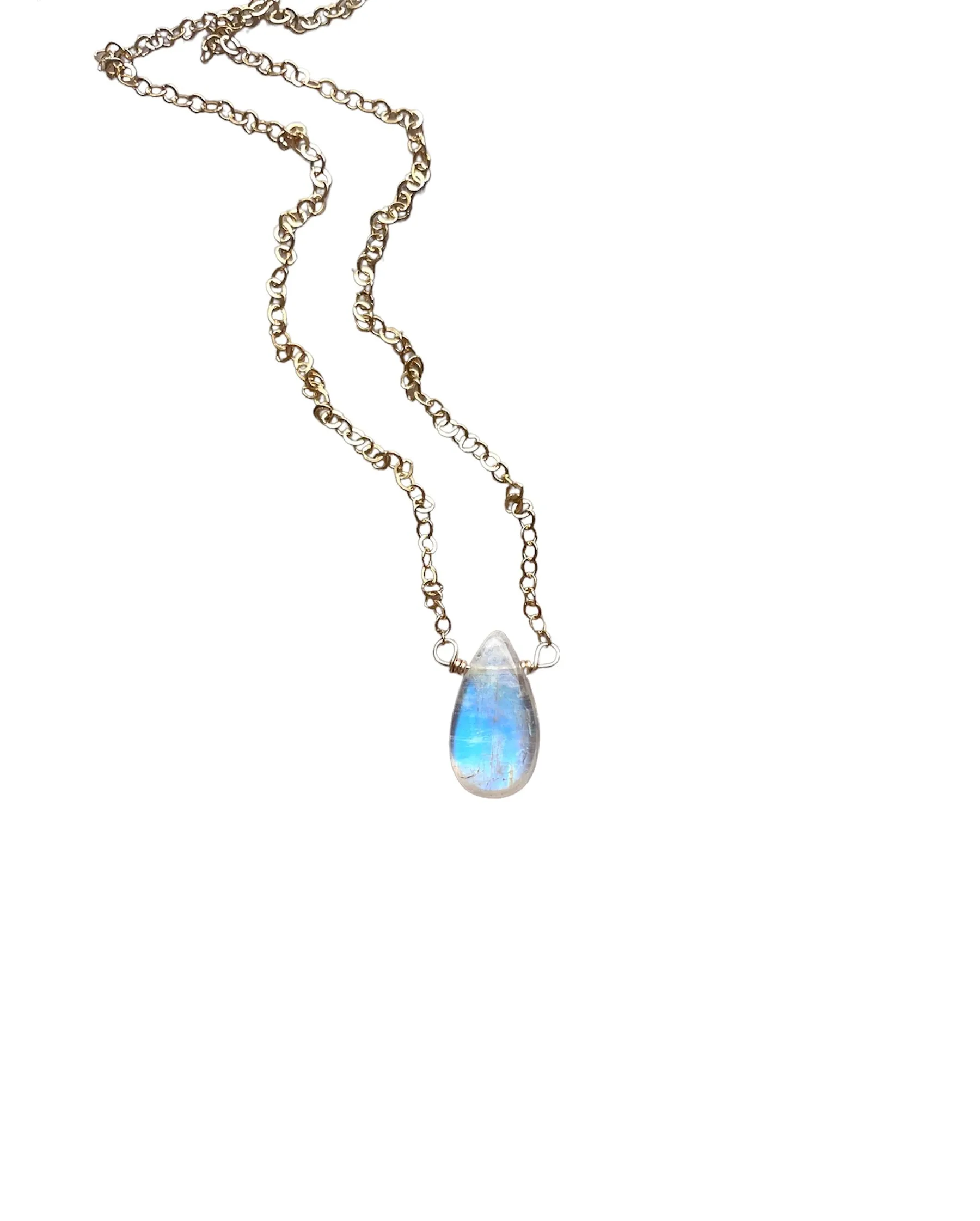 Tiny Rainbow Moonstone Pendant Necklace Sterling Silver or Gold Filled