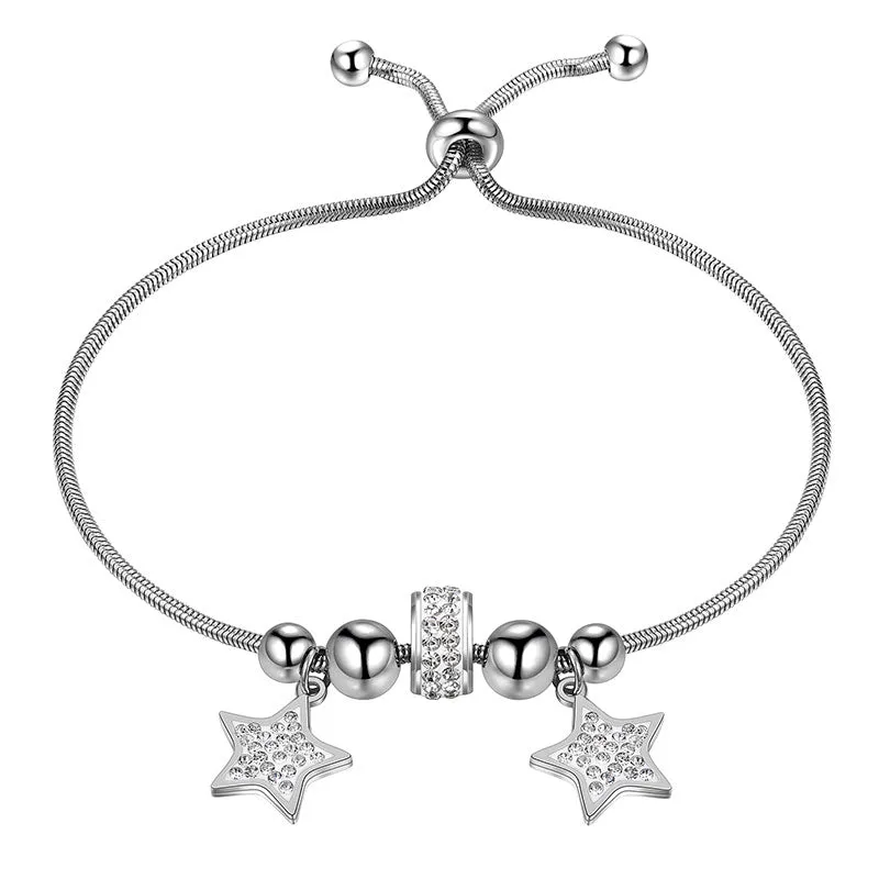 Tokyo Mart Charm Bead Lucky Star Link Bracelets Women Jewelry Stainless Steel