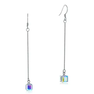 Top Quality Dangle Drop Line 925 Sterling Silver Earrings AB Austrian Crystal Party Birthday Gift