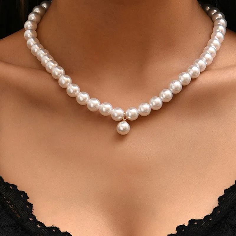 Trend Jewelry Wedding Big Pearl Necklace For Women Fashion White Imitation Pearl Choker