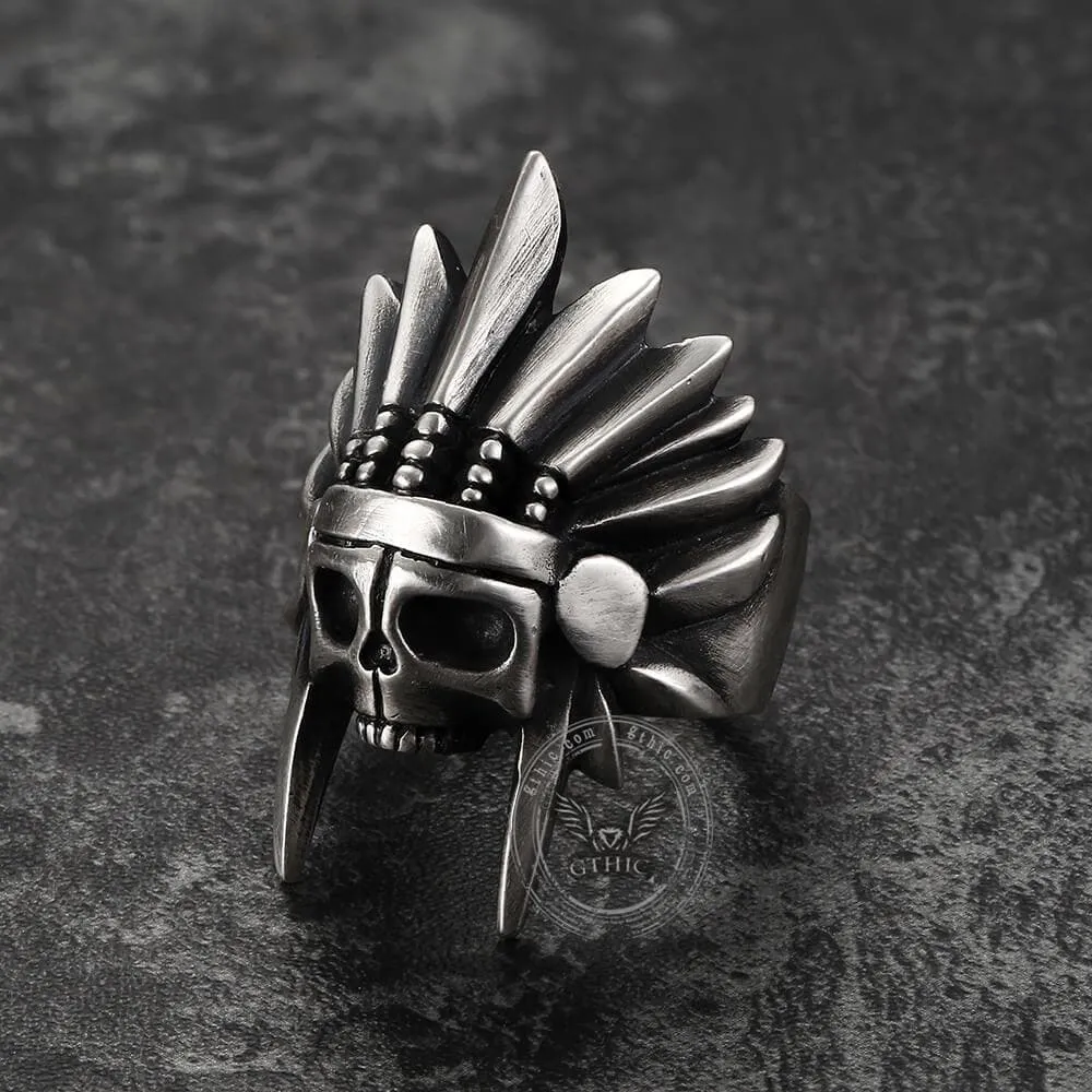 Tribal Chief Sterling Silver Skull Ring