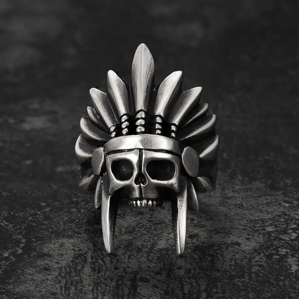 Tribal Chief Sterling Silver Skull Ring