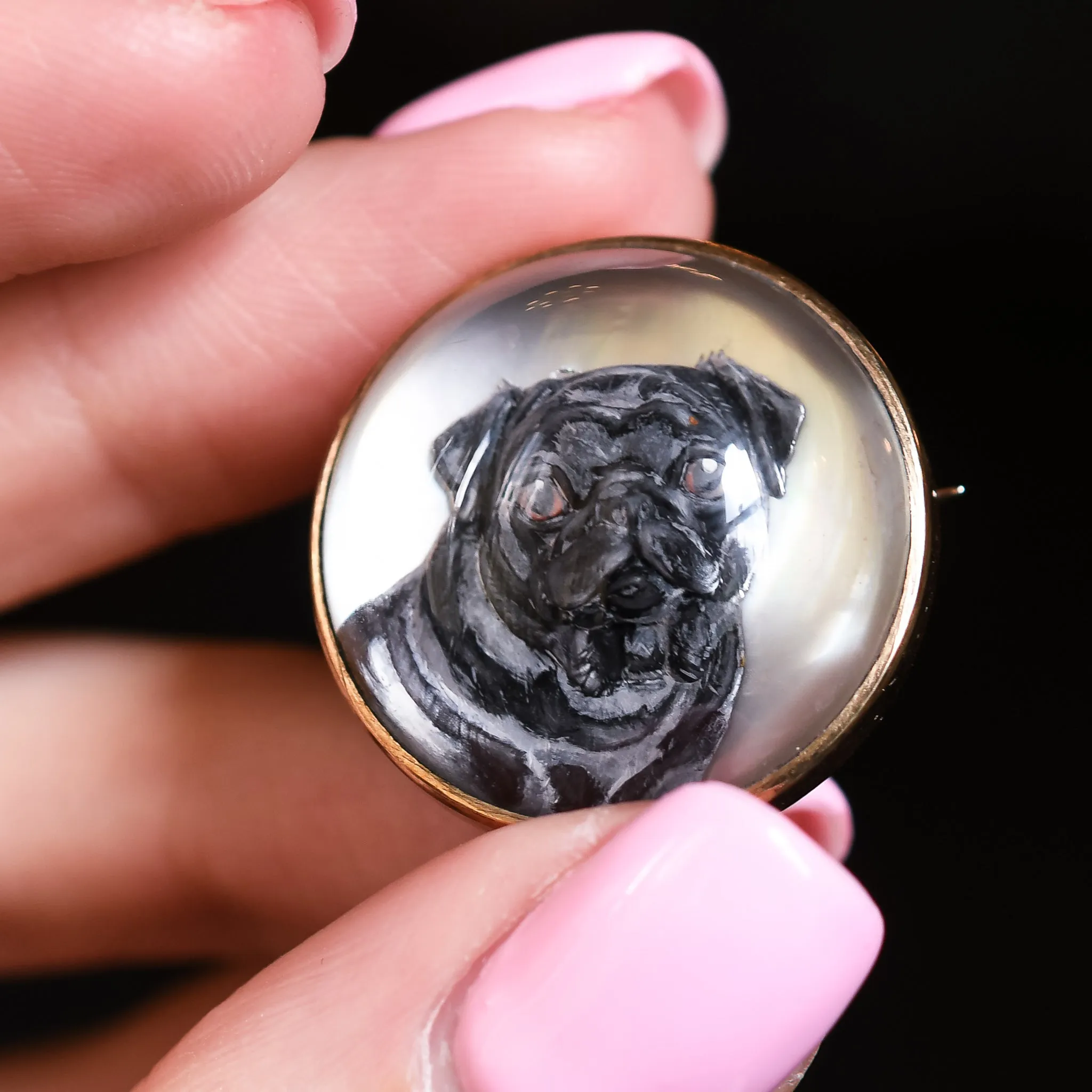 Victorian Essex Crystal Pug Brooch