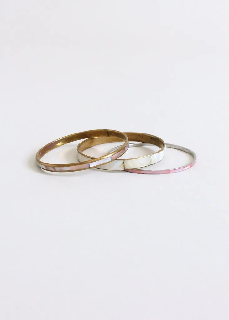 Vintage 1970s Mother of Pearl Bangle Trio