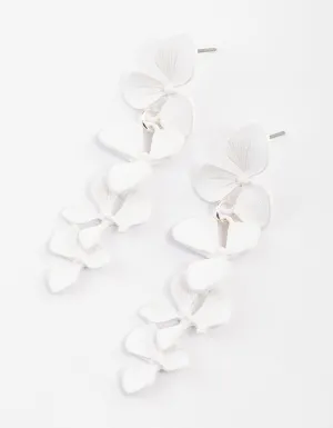 White Graduated Flower Drop Earrings