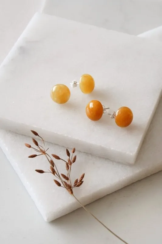 Xander Kostroma Silver Circle Stud Earrings with Yellow Jade - Elegant 10mm Earrings for Women - Handcrafted Jewelry, Hypoallergenic, Stylish & Versatile Accessory for Daily Wear