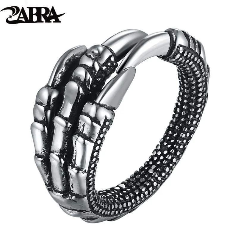 ZABRA Solid 925 Sterling Silver Steampunk Eagle Paw Open Rings For Men Women Vintage Retro Thai Silver Handmade Process Jewelry (Resizable)